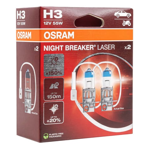 ⁨O-64151NL-HCB Halogen Bulbs H3 12V 55W Night Breaker Laser +150% / 2pcs⁩ at Wasserman.eu