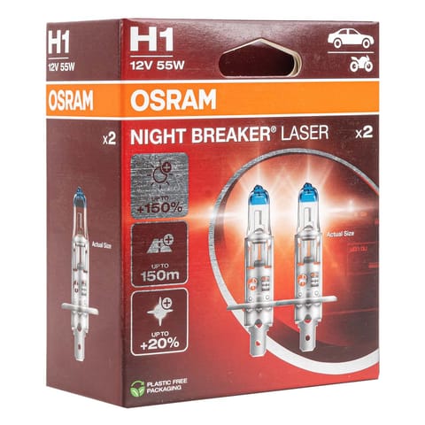 ⁨O-64150NL-HCB Halogen Bulbs Osram H1 12V 55W P14.5s Night Breaker Laser +150% / 2pcs⁩ at Wasserman.eu