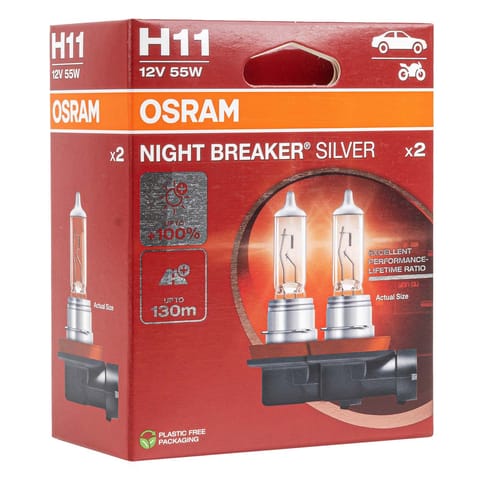 ⁨O-64211NBS-HCB Halogen lamps Osram H11 12V 55W PGJ19-2 Night Breaker Silver +100% /2 pieces⁩ at Wasserman.eu