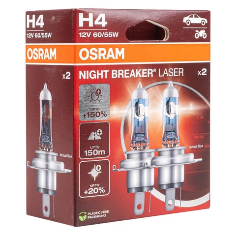 ⁨O-64193NL-HCB Halogen Bulbs Osram H4 12V 60/55W P43t Night Breaker Laser +150%/2pcs⁩ at Wasserman.eu