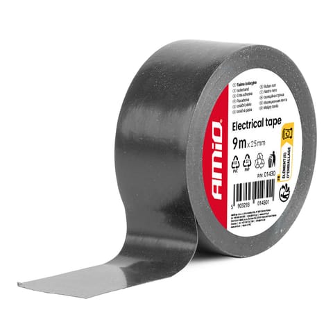 ⁨Taśma izolacyjna czarna szkot 25mm x 9m amio-01430⁩ w sklepie Wasserman.eu