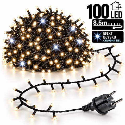 ⁨Światełka lampki 100 LED CIEPŁY BIAŁY, FLASH BIAŁY LAMP08CB⁩ w sklepie Wasserman.eu