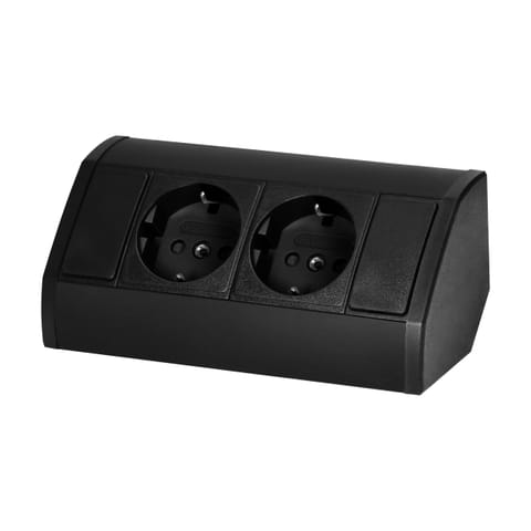 ⁨Gniazdo meblowe 2x2P+Z (Schuko), czarne⁩ w sklepie Wasserman.eu