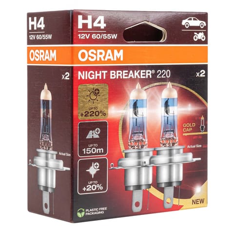 ⁨Żarówki halogenowe osram h4 12v 60/55w p43t night breaker +220% /2 szt./⁩ w sklepie Wasserman.eu