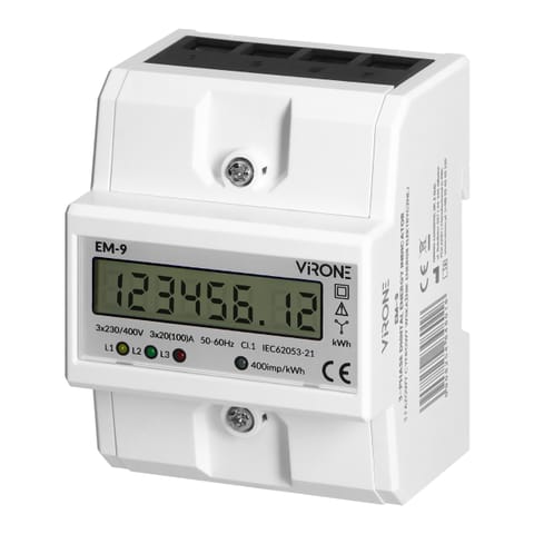 ⁨3-fazowy cyfrowy wskaźnik zużycia energii elektrycznej, 100A, 4 moduły, DIN TH-35mm⁩ w sklepie Wasserman.eu