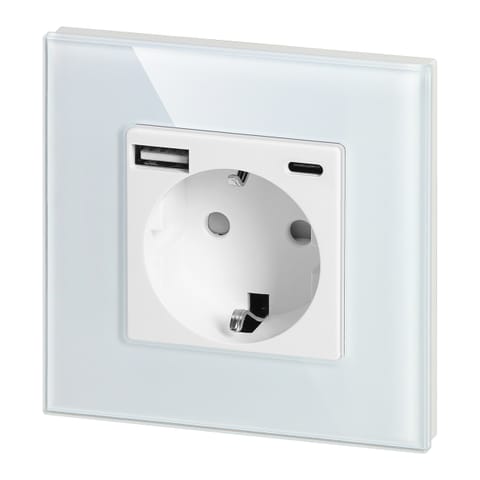 ⁨Gniazdo pojedyncze 2P+Z, Schuko, USB-A + USB-C, wyjście 5VDC max. 3A, biały⁩ w sklepie Wasserman.eu