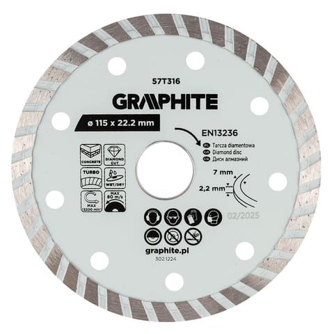 ⁨Tarcza diamentowa do cięcia turbo, 115 x 22.22 mm, na sucho i mokro⁩ w sklepie Wasserman.eu