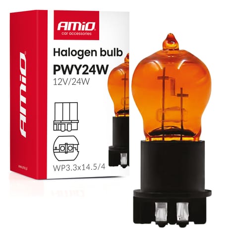 ⁨Żarówka halogenowa pwy24w wp3.3x14.5-4 amber 12v 24w amio-04410⁩ w sklepie Wasserman.eu