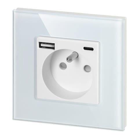 ⁨Gniazdo pojedyncze 2P+Z, USB-A + USB-C, PD, max. 20W, biały⁩ w sklepie Wasserman.eu