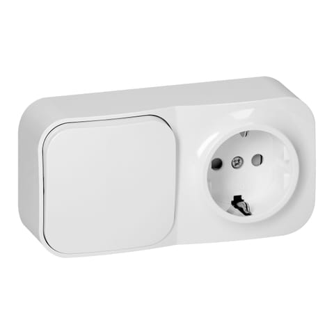 ⁨Łącznik n/t jednobiegunowy + Gniazdo pojedyncze ToDo, IP20, 2P+Z, Schuko, biały⁩ w sklepie Wasserman.eu
