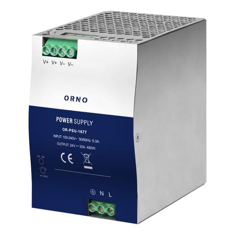 ⁨Zasilacz przemysłowy, na szynę DIN, 24VDC, 20A, 480W, w metalowej obudowie⁩ w sklepie Wasserman.eu