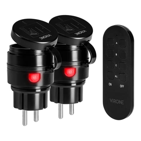 ⁨Zestaw bezprzewodowych gniazd MINI Schuko, sterowanych pilotem 2+1, 2300W, IP44⁩ w sklepie Wasserman.eu