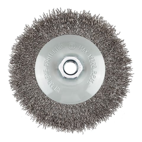 ⁨Szczotka druciana tarczowa 125 mm, drut karbowany, stalowy, M14⁩ w sklepie Wasserman.eu