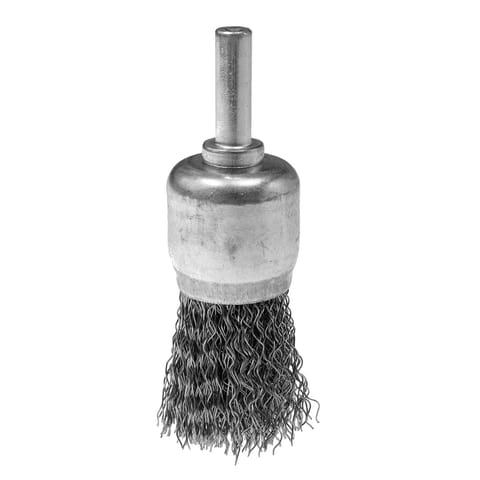 ⁨Szczotka druciana pędzelkowa 24 mm, drut karbowany, stalowy, z trzpieniem 6 mm⁩ w sklepie Wasserman.eu