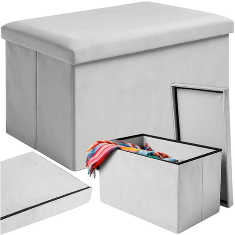 ⁨Pufa welurowa szara 60x30x30 cm Ruhhy 25994⁩ w sklepie Wasserman.eu