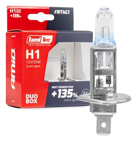 ⁨Żarówki halogenowe h1 12v 55w lumitec next generation +135% duo amio-04402⁩ w sklepie Wasserman.eu