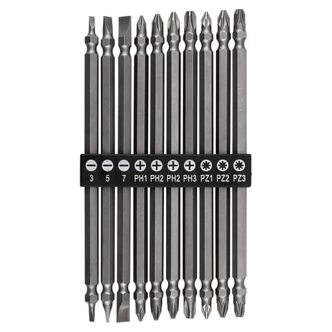 ⁨Zestaw długich bitów dwustronnych: SL3 /5/7, PH1 /2 /2 /3, PZ1/2/3 x 150 mm, 10 szt.⁩ w sklepie Wasserman.eu