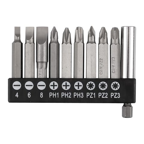 ⁨Zestaw bitów SL4/6/8, PH1/2/3, PZ1/2/3 x 50 mm, z uchwytem magnetycznym 60 mm, 10 szt.⁩ w sklepie Wasserman.eu