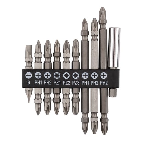 ⁨Zestaw bitów dwustronnych SL6, PH1x2, PH2x3, PZ1/2/3, z uchwytem magnetycznym 60 mm, 10 szt.⁩ w sklepie Wasserman.eu