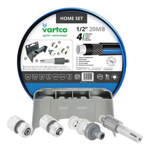 ⁨Wąż ogrodowy Vartco Home 1/2" 20m, Zestaw złączkl⁩ w sklepie Wasserman.eu