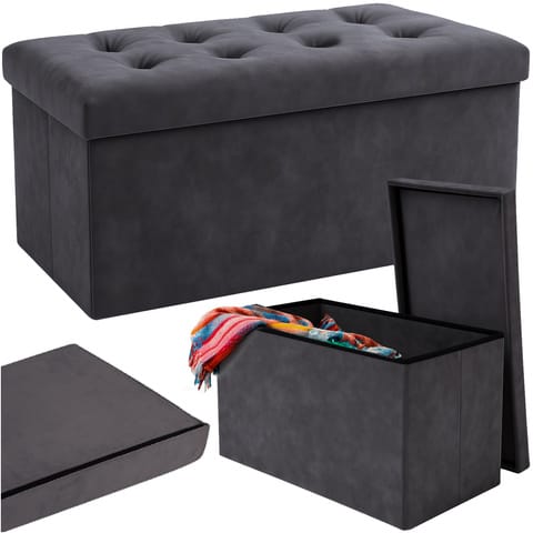 ⁨Pufa welurowa szara 76x38x38cm Ruhhy 26130⁩ w sklepie Wasserman.eu