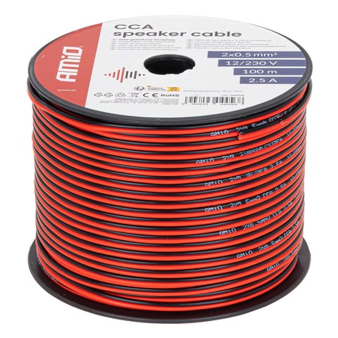 ⁨Kabel głośnikowy dwużyłowy cca 2x0.5mm2 100m 2.5a amio-04456⁩ w sklepie Wasserman.eu