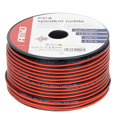 ⁨Kabel głośnikowy dwużyłowy cca 2x0.75mm2 100m 3.75a amio-04457⁩ w sklepie Wasserman.eu