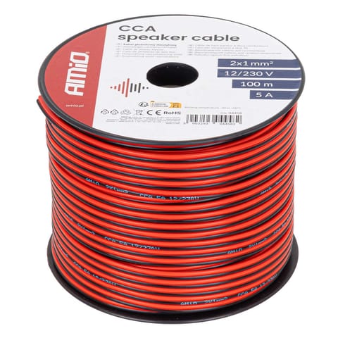 ⁨Kabel głośnikowy dwużyłowy cca 2x1mm2 100m 5a amio-04458⁩ w sklepie Wasserman.eu