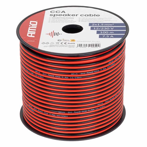 ⁨Kabel głośnikowy dwużyłowy cca 2x1.5mm2 100m 7.5a amio-04459⁩ w sklepie Wasserman.eu