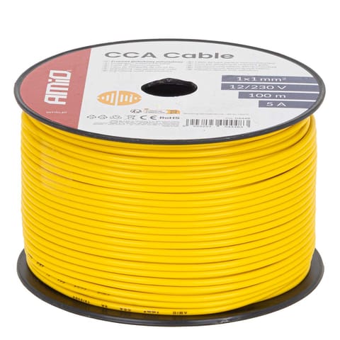 ⁨Przewód jednożyłowy żółty cca 1x1mm2 100m 5a 12/230v amio-04448⁩ w sklepie Wasserman.eu