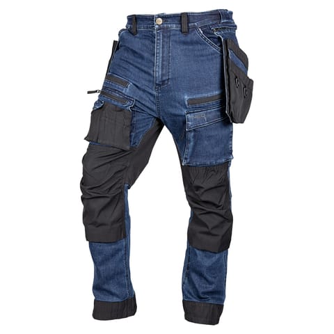 ⁨Spodnie robocze DENIM, wzmocnienia Cordura, odpinane kieszenie kaburowe, granatowe, rozmiar XXL⁩ w sklepie Wasserman.eu