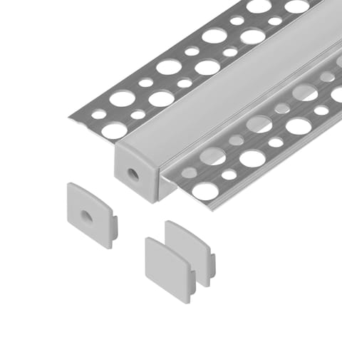 ⁨Zestaw: profil aluminiowy do taśm LED, 2000 x 55 x 13 mm, podtynkowy, srebrny, klosz mrożony, 4 zaślepki⁩ w sklepie Wasserman.eu