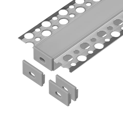 ⁨Zestaw: profil aluminiowy do taśm LED, 2000 x 55,8 x 12,5 mm, podtynkowy, srebrny, klosz mrożony, 4 zaślepki⁩ w sklepie Wasserman.eu