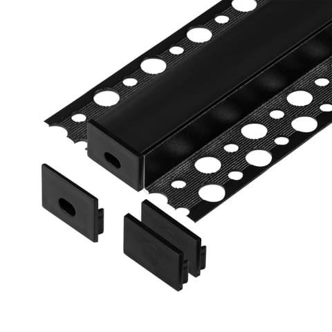 ⁨Zestaw: profil aluminiowy do taśm LED, 2000 x 55,8 x 12,5 mm, natynkowy, czarny, klosz czarny, 4 zaślepki⁩ w sklepie Wasserman.eu