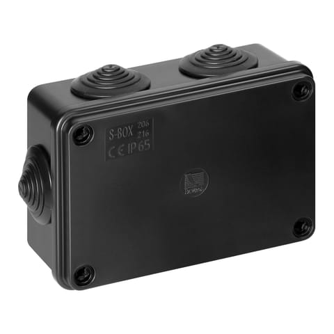 ⁨Puszka hermetyczna 120x80x50, 6 dławików, odporna na UV, czarna, IP65⁩ w sklepie Wasserman.eu