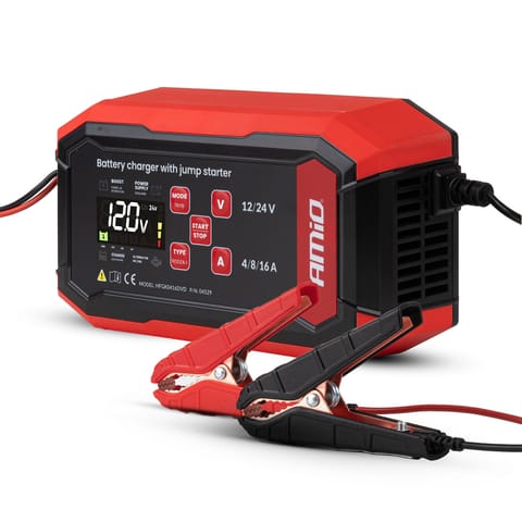 ⁨Prostownik cyfrowy z wspomaganiem rozruchu agm gel std lfp max 16a 12v 24v pro amio-04529⁩ w sklepie Wasserman.eu