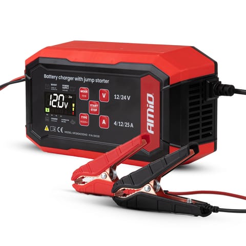 ⁨Prostownik cyfrowy z wspomaganiem rozruchu agm gel std lfp max 25a 12v 24v pro amio-04530⁩ w sklepie Wasserman.eu