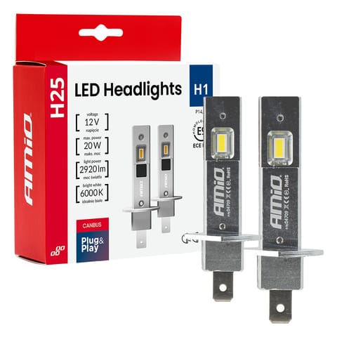 ⁨Żarówki samochodowe led seria h25 canbus h1 12v 20w amio-04709⁩ w sklepie Wasserman.eu