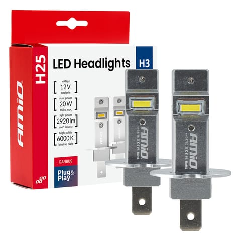 ⁨Żarówki samochodowe led seria h25 canbus h3 12v 20w amio-04710⁩ w sklepie Wasserman.eu