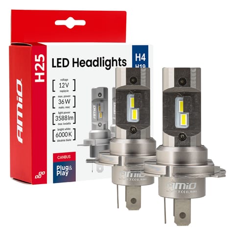 ⁨Żarówki samochodowe led seria h25 canbus h4 h19 12v 36w amio-04711⁩ w sklepie Wasserman.eu