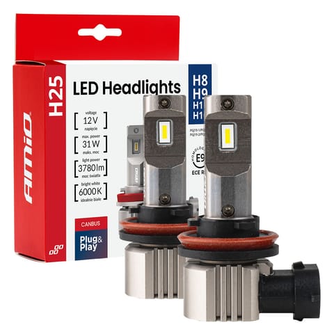 ⁨Żarówki samochodowe led seria h25 canbus h8 h9 h11 h16 12v 31w amio-04713⁩ w sklepie Wasserman.eu