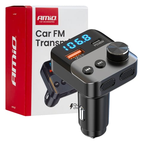 ⁨Transmiter samochodowy fm 1×usb-a 1×usb-c 12v 24v amio-04647⁩ w sklepie Wasserman.eu