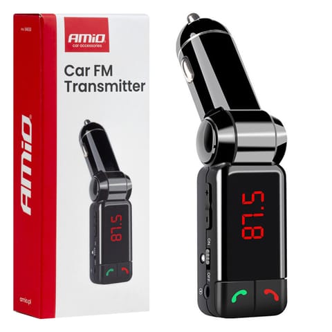⁨Transmiter samochodowy fm składany 2×usb-a 12v 24v amio-04650⁩ w sklepie Wasserman.eu