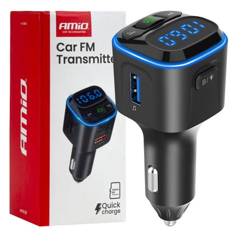 ⁨Transmiter samochodowy fm microsd 1×usb-a 2×usb-c 12v 24v amio-04651⁩ w sklepie Wasserman.eu