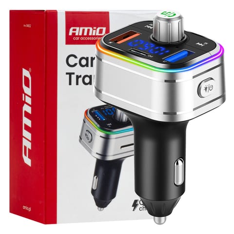 ⁨Transmiter samochodowy fm 2×usb-a 1×usb-c microsd 12v 24v amio-04652⁩ w sklepie Wasserman.eu