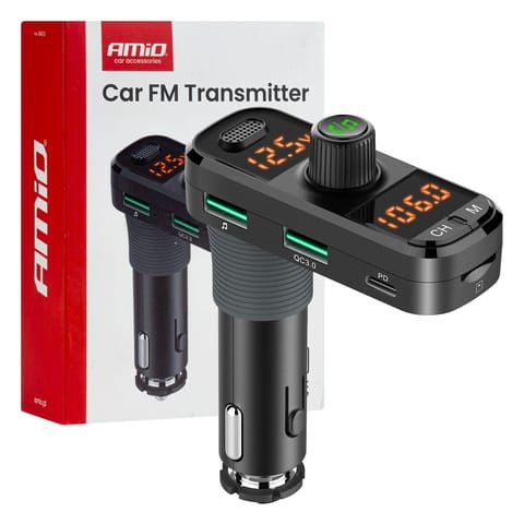 ⁨Transmiter samochodowy fm 2×usb-a 1×usb-c mircosd 12v 24v amio-04653⁩ w sklepie Wasserman.eu