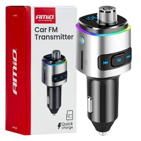 ⁨Transmiter samochodowy fm 2×usb-a microsd 12v 24v amio-04654⁩ w sklepie Wasserman.eu