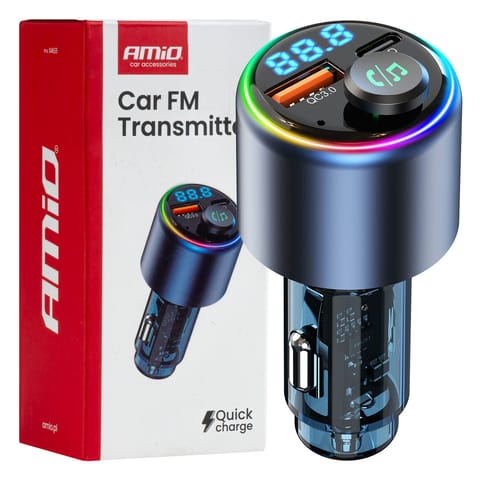 ⁨Transmiter samochodowy fm 1×usb-a 1×usb-c 12v 24v amio-04655⁩ w sklepie Wasserman.eu