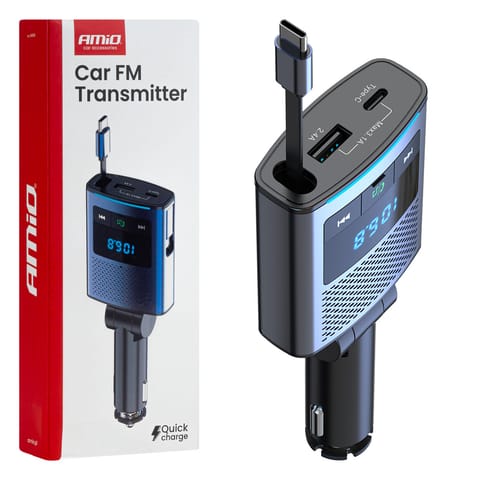 ⁨Transmiter samochodowy fm 1×usb-a 1×usb-c 12v 24v amio-04656⁩ w sklepie Wasserman.eu