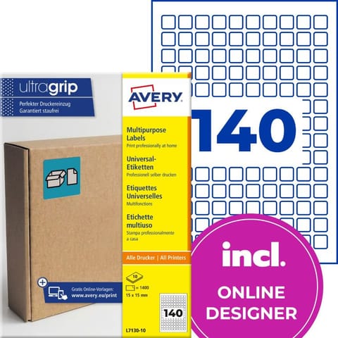 ⁨Etykiety do oznaczeń PPWR papierowe z trwałym klejem białe 15x15mm (10 ark.) L7130-10 AVERY ZWECKFORM⁩ w sklepie Wasserman.eu
